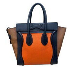 Celine Shopper Leather Luggage Orange Navy Blue
